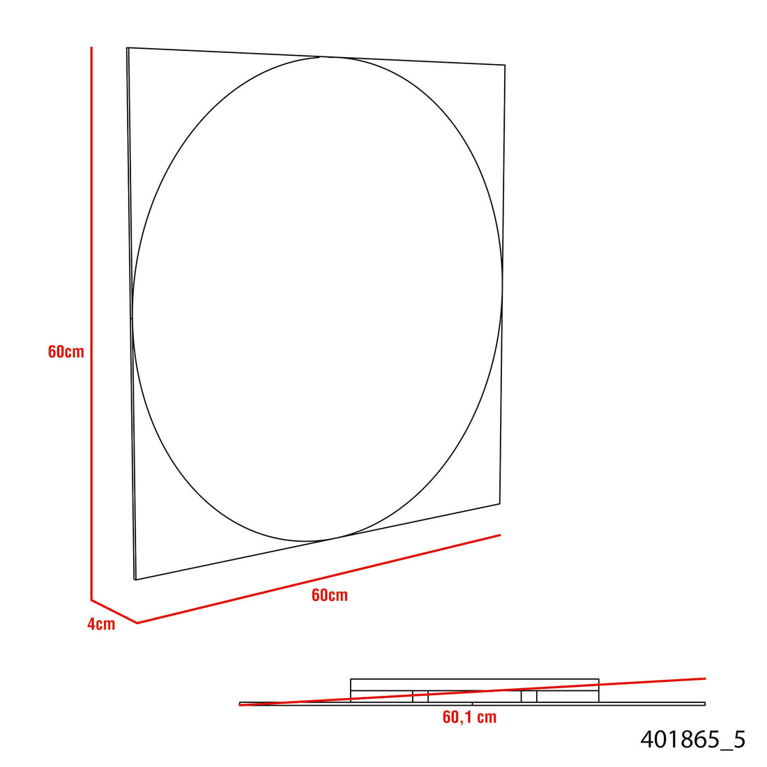 Mirror Mundip, With Sandblasting Borders, Square Shape Clear Particle Board