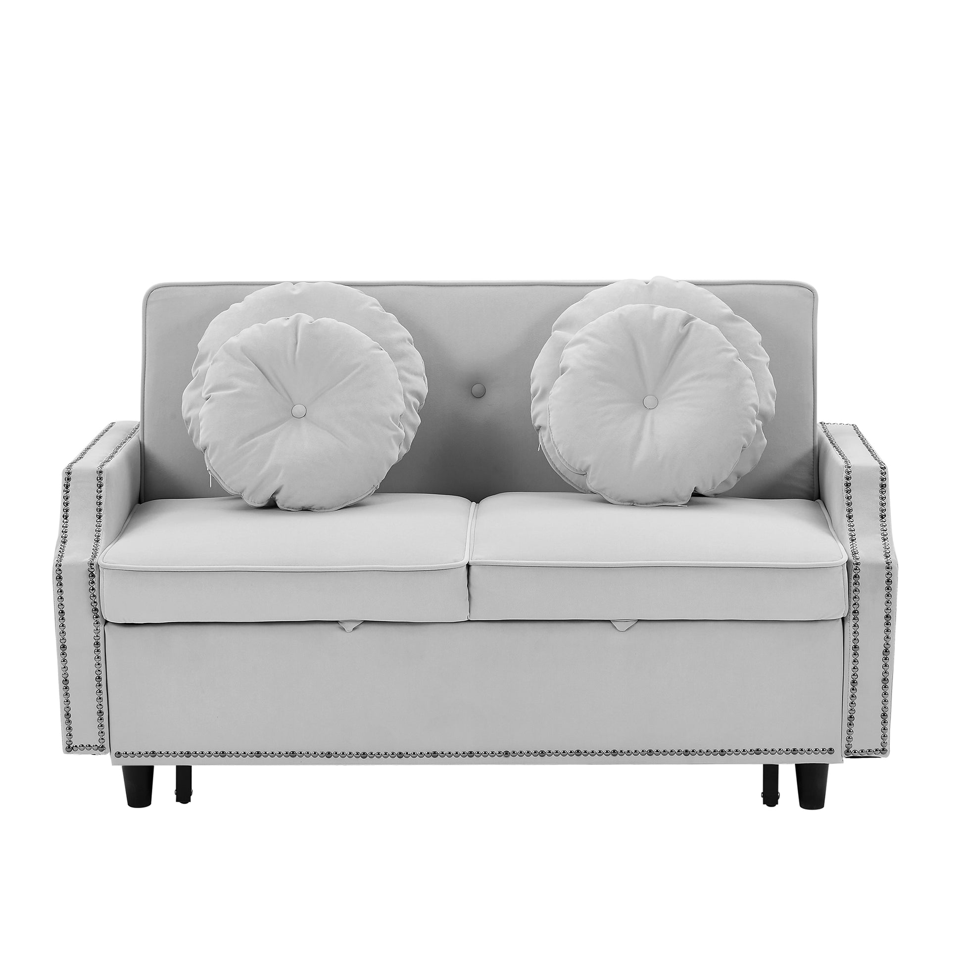 54.7" Multiple Adjustable Positions Sofa Bed Stylish Sofa Bed With A Button Tufted Backrest, Two Usb Ports And Four Floral Lumbar Pillows For Living Room, Bedroom,Or Small Space, Light Grey Light Grey Foam Polyester 2 Seat