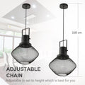 Homcom Industrial Pendant Light Fixtures, Black Metal Frame Hanging Ceiling Light For Living Room, Bedroom, Kitchen, Dining Room With Adjustable Hanging Chain, Black Black Steel