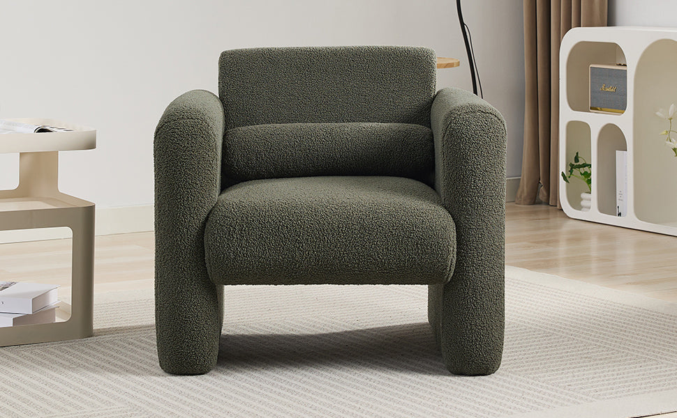 Modern Accent Chair Lambskin Sherpa Fabric Upholstered Comfy Reading Arm Chair Soft Padded Armchair With Back And Pillow For Living Room Bedroom Reception Waiting Room Office,Seaweed Green Seaweed Green Primary Living Space Upholstered