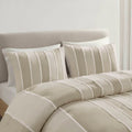 3 Piece Striped Cotton Comforter Set Taupe King Cal King Taupe Cotton