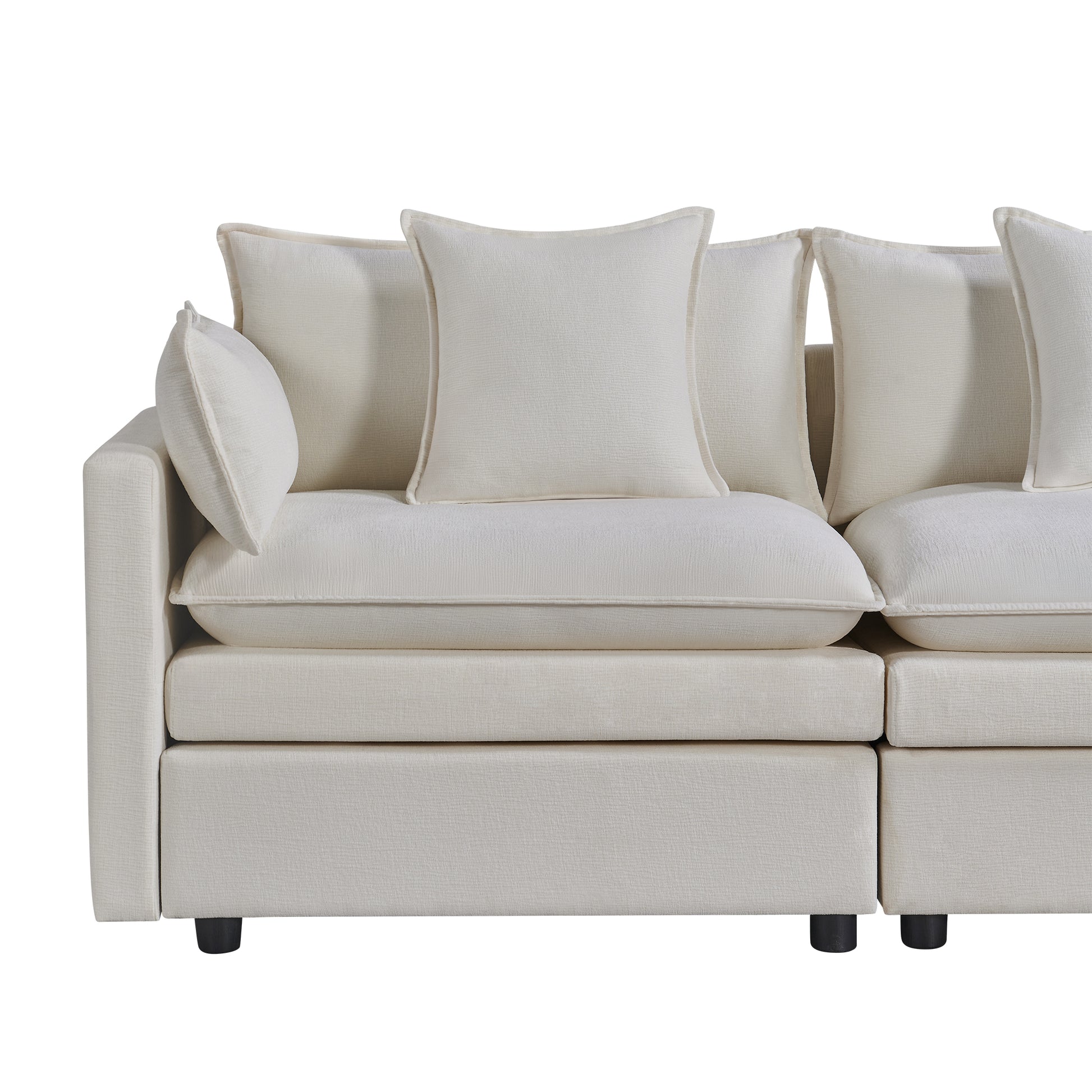 108.66"Modern Chenille L Shaped Sectional Sofa With Convertible Chaise, Comfy Cloud Couch Deep Sectional Sofa With Ottomans For Living Room White Wood Foam Chenille 3 Seat