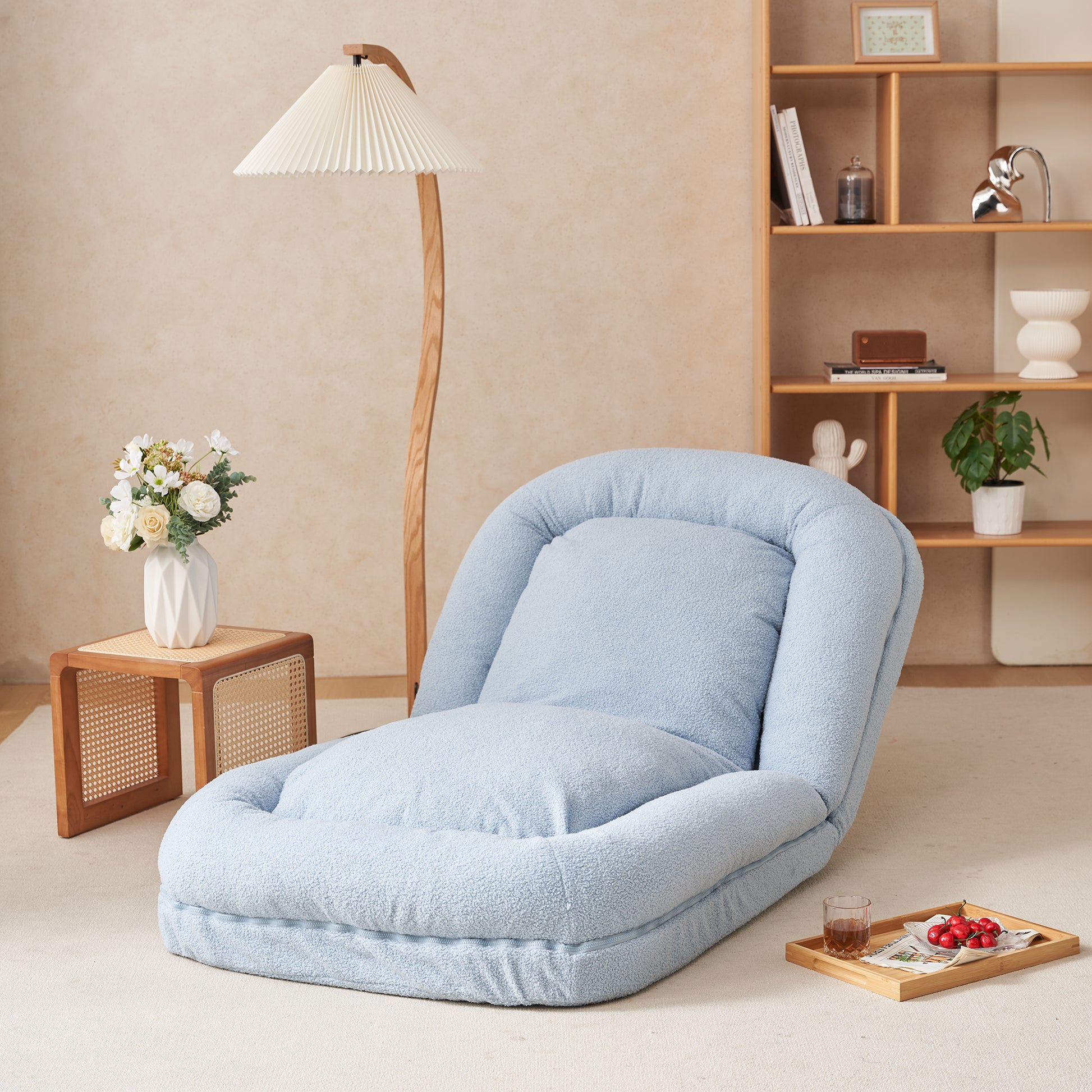 Triple Fold Down Sofa Bed,Blue Blue Metal Cotton Metal