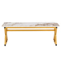 A Coffee Table Is Made Of Rock Slab Material, With A Natural And Smooth Marble Pattern On The Surface, Which Complements The Modern Design Of The Golden Metal Legs And Adds A Touch Of Fashion.47*23.6 Gold Sintered Stone