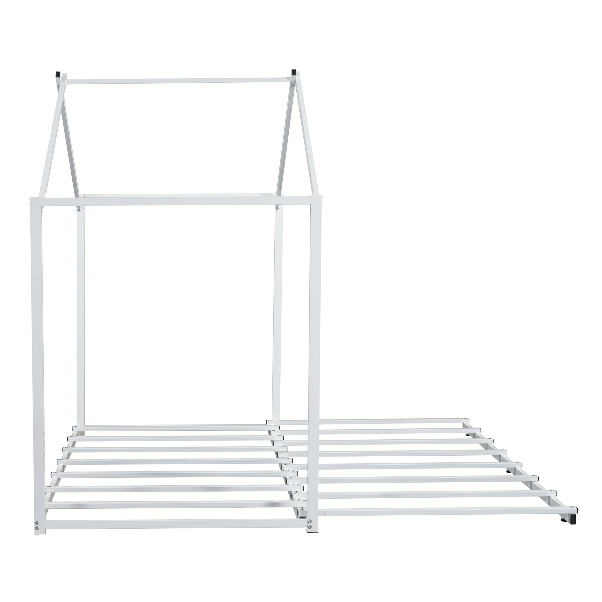 Metal Twin Size House Platform Bed With Trundle, White Box Spring Not Required Twin White Metal Bed Frame Metal