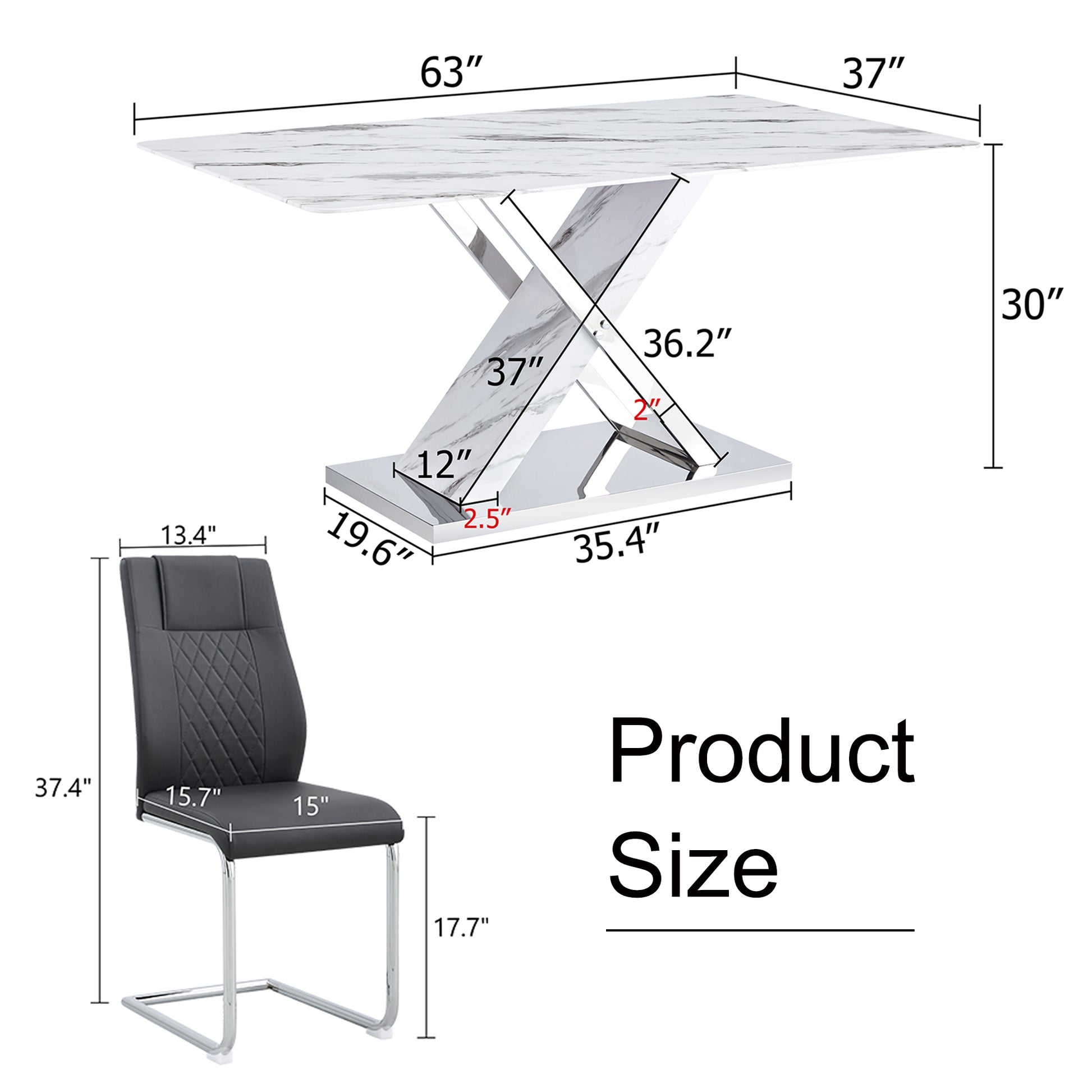 Table And Chair Set, Modern Dining Table, Imitation Marble White Top And Silver Legs, Soft And Comfortable Dining Chair, Perfect For Dinner, Meetings, Home And Office Decor Black Silver Glass Metal