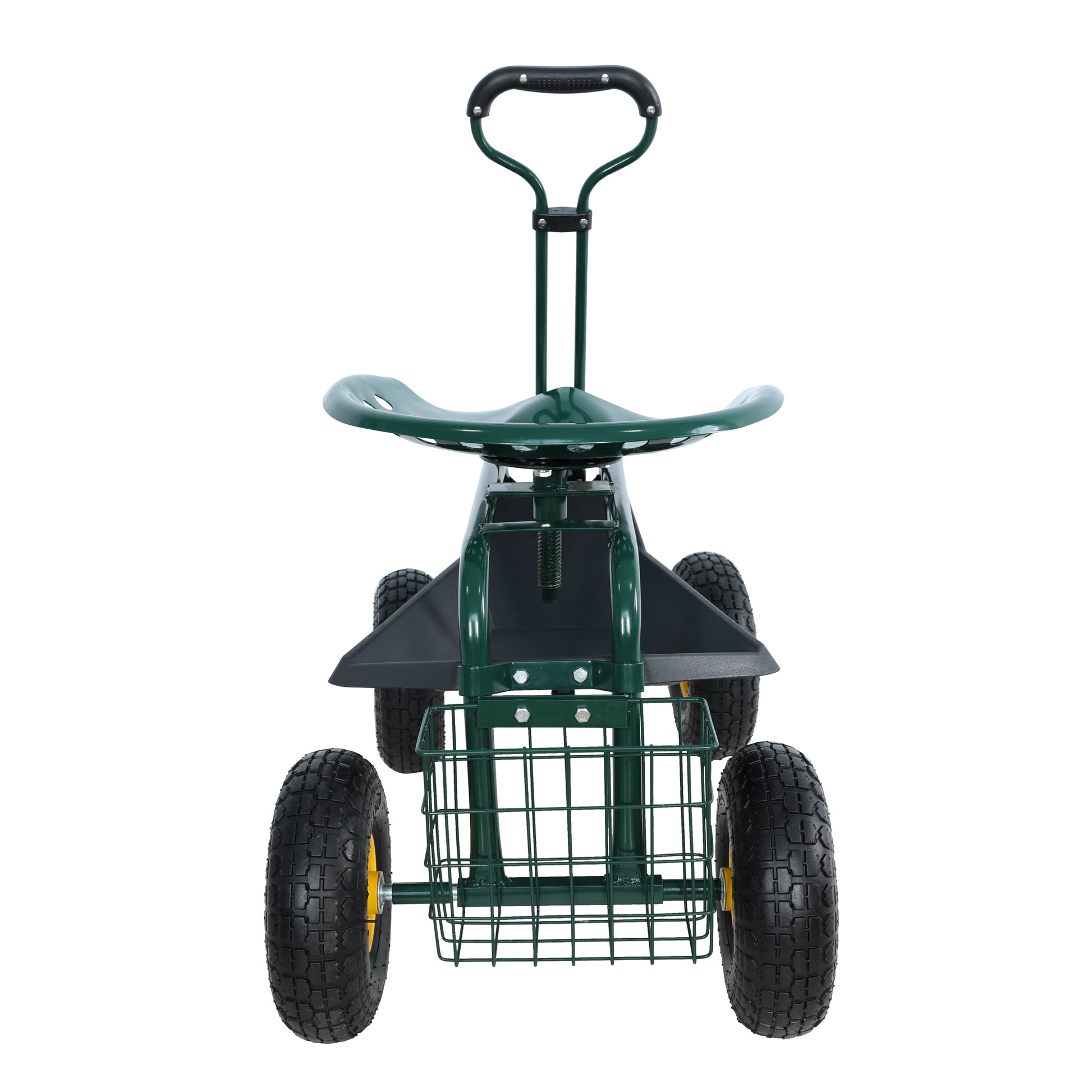 Garden Trolley Rolling Work Chair With Wheels, Garden Stool For Planting, 360 Degree Swivel Seat, Station Wagon Scooter With Steering Handle And Utility Tray, For Yard And Outdoors, Green Green Garden & Outdoor Iron