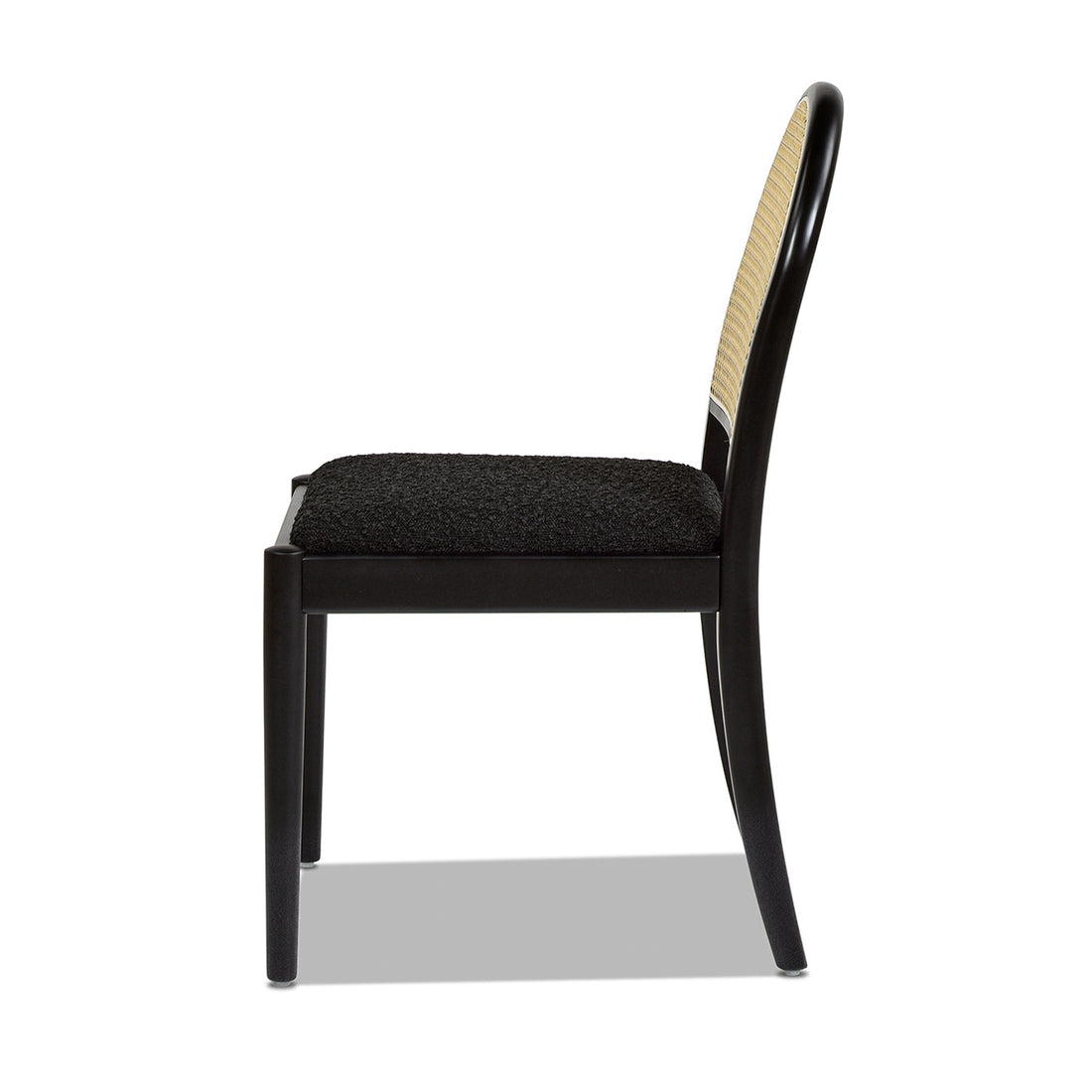 Panama 18.5" Curved Resin Cane Rattan Side Dining Chair, Set Of 2, Ebony Black Boucle Black Foam Wood Fabric Rattan