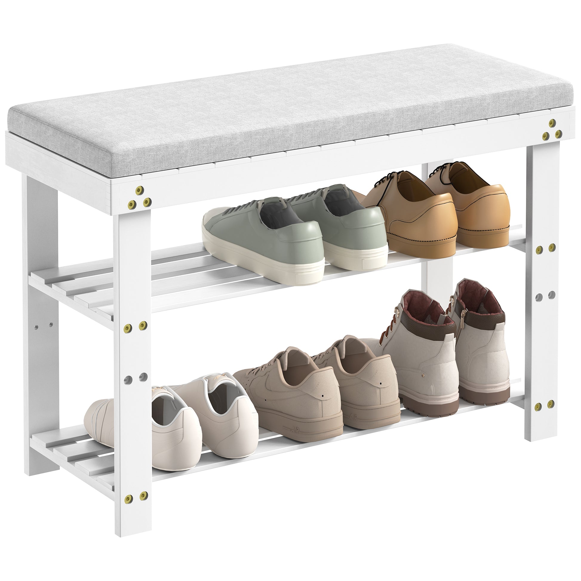 Bamboo Shoe Bench, Tier Shoe Rack, Entryway Bench With Cushion And Adjustable Shelves, Shoe Rack For Entryway, Hallway, Mudroom And Living Room,