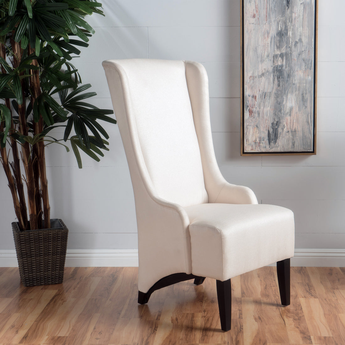 Dining Chair Beige Wood Fabric