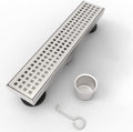 12 Inches Linear Shower Drain With Removable Quadrato Pattern Grate, 304 Stainless Shower Drain Included Hair Strainer And Leveling Feet Brushed Nickel Stainless Steel