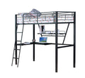 Senon Silver & Black Finish Twin Loft Bed W Desk Black,Silver Metal,Synthetic Wood