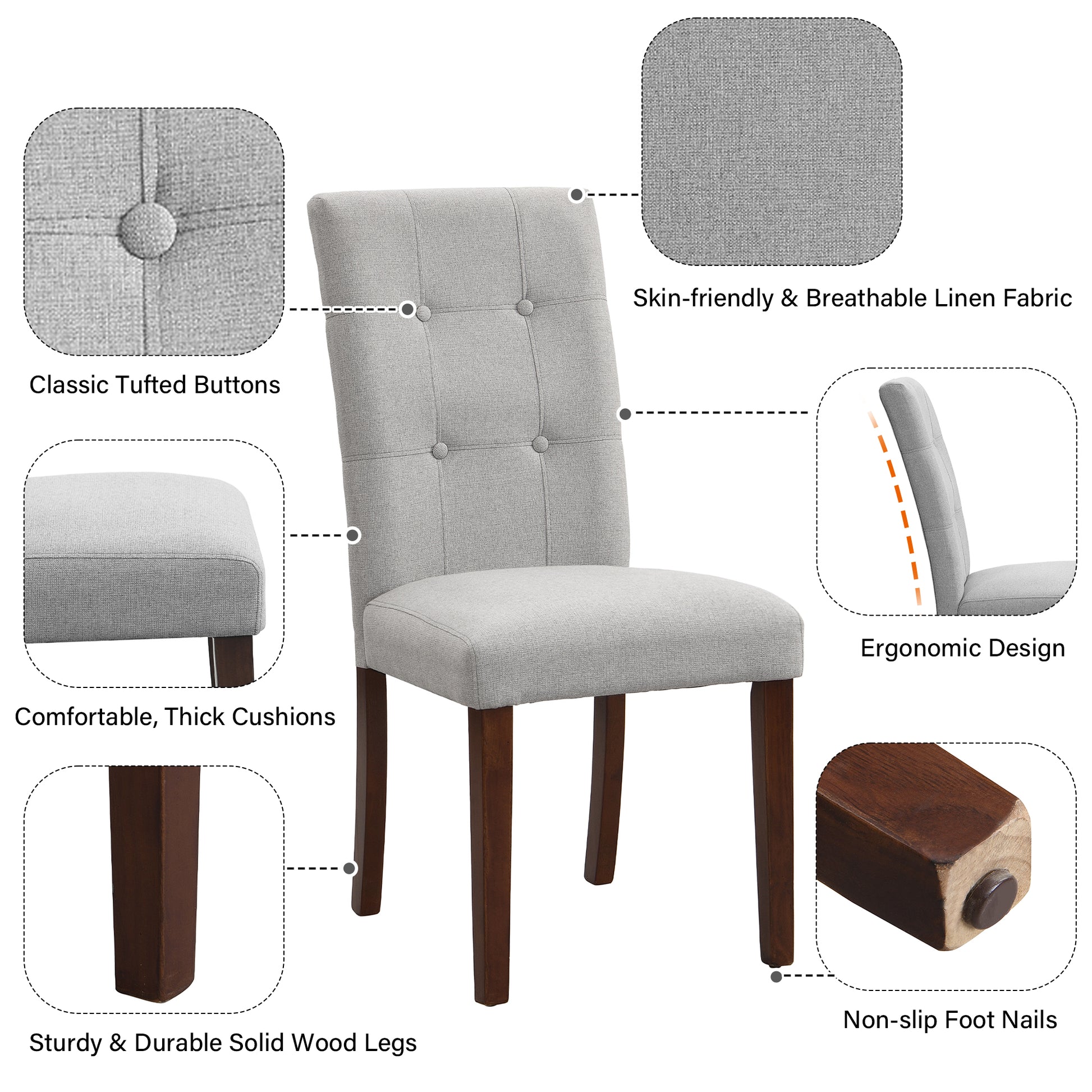 Dining Table Set For 6, 7 Piece Kitchen Table Chairs Set, 1.8" Thickness Tabletop And V Shaped Table Legs, Modern Dining Room Set With 63 Inch Dinner Table And 6 Upholstered Chairs For Dining Room Wood Gray Dining Room Classic,Mid Century Modern,Modern