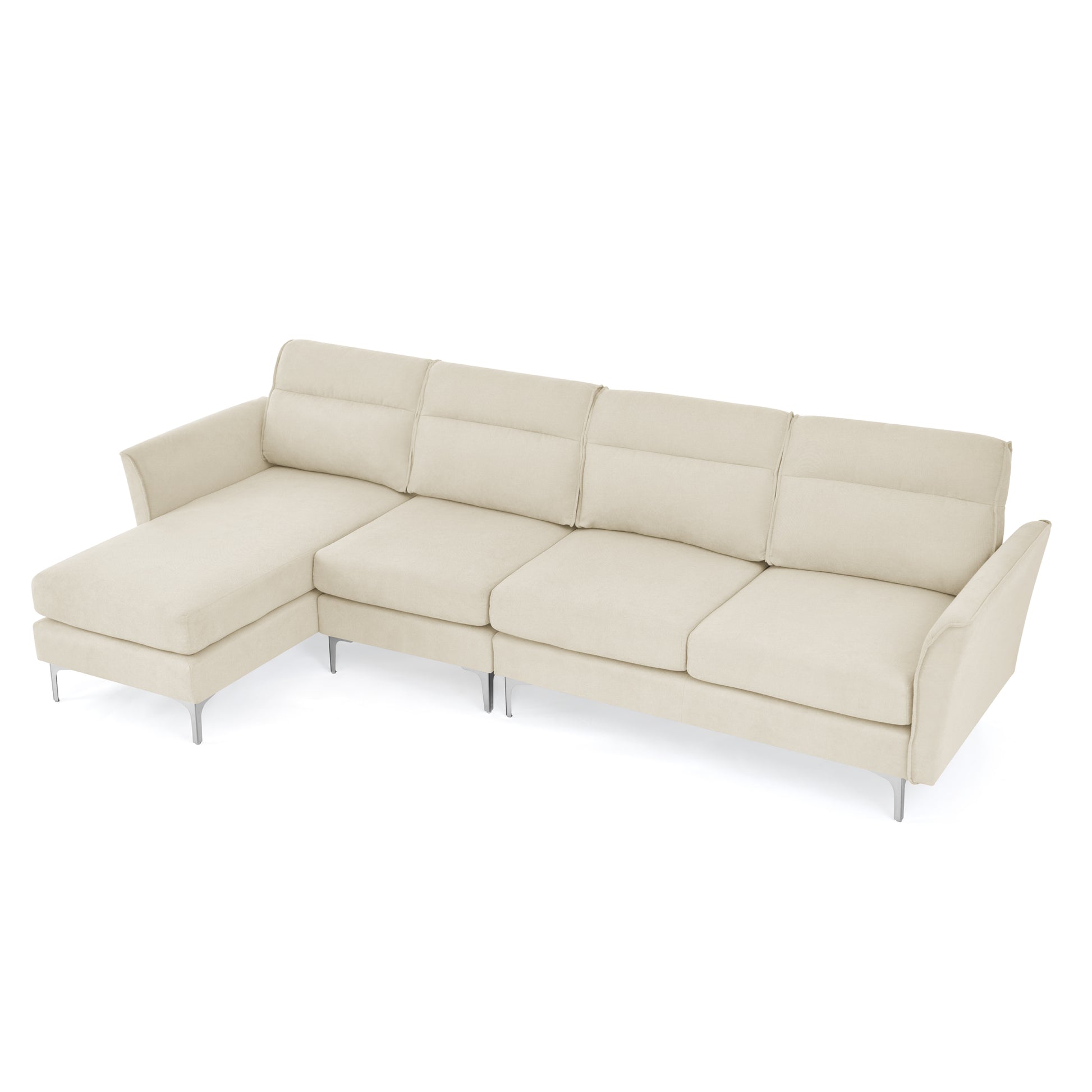 Modern Sofa 3 Seat Couch With Stainless Steel Trim And Metal Legs For Living Room,Package Compression Sofa Technology,Beige Beige Foam 3 Seat