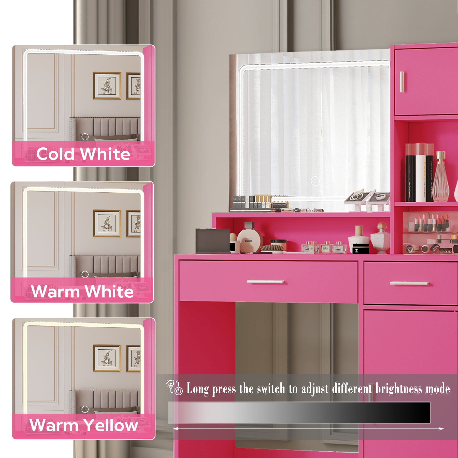 Vanity Desk With Mirror And Led Light Strip,Dressing Table With Large Vanity Desk With Mirror And Led Light Strip,Dressing Table With Large