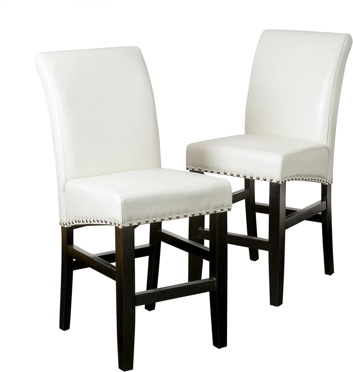 Contemporary Leather Counter Stools,Ivory Dining Chairs With Nail Head Decoration Set Of 2 ,25 Inches Upholstered Dining Chairs Suitable For Kitchen Bedroom Dining Room. Oak Wood Ivory Black Kitchen