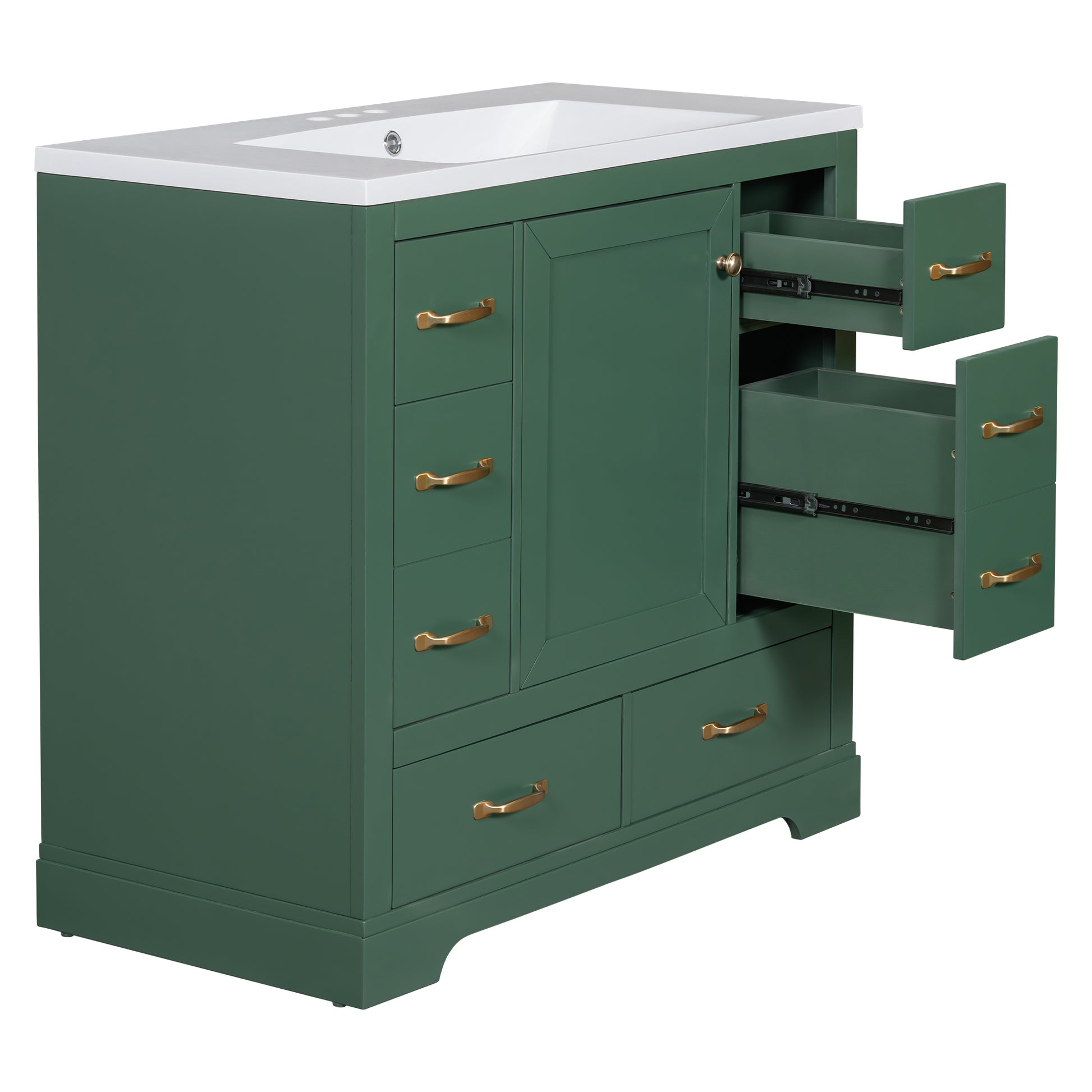 36" Bathroom Vanity With Sink Combo, Six Drawers, Multi Functional Drawer Divider, Adjustable Shelf, Green Old Sku:Sy999808Aaf Green Solid Wood Mdf