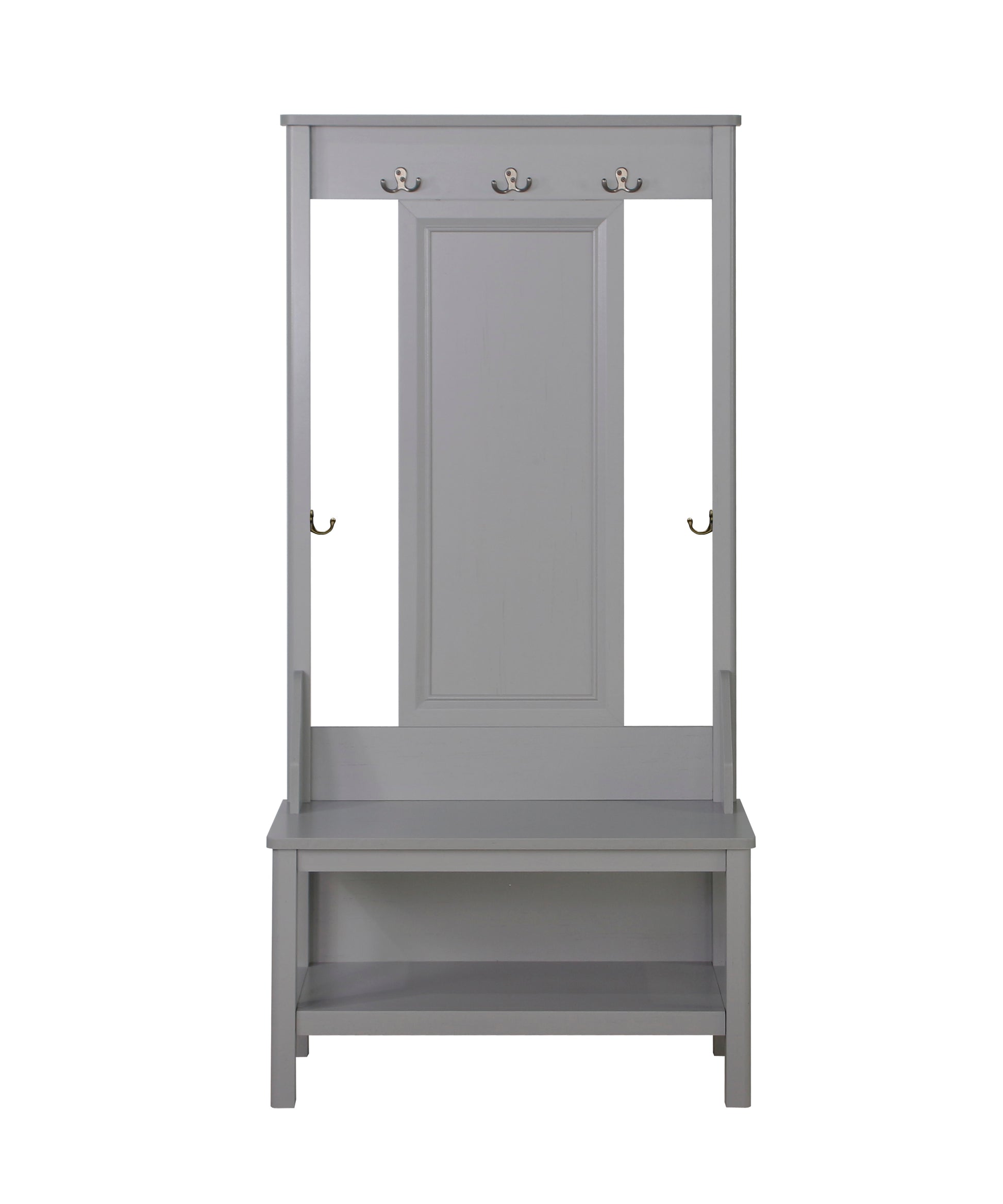 Hall Tree & Shoe Bench "Elegant Cape Code Gray Hall Tree With Bench And Spacious Shoe Storage Versatile And Stylish Entryway Organizer" Grey Solid Wood