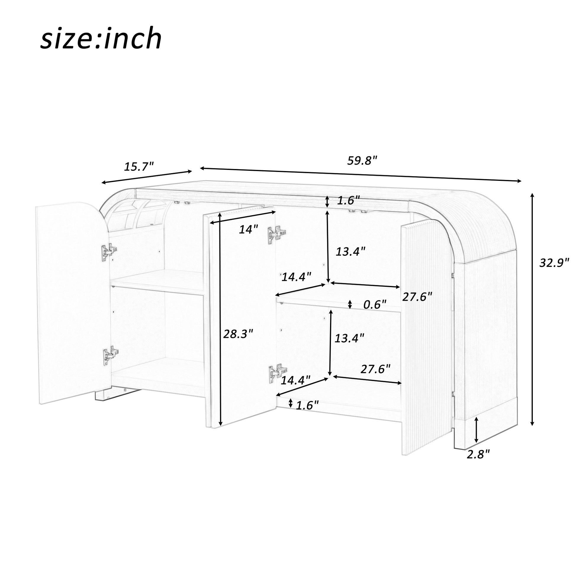 4 Door Curved Corner Design Wavy Door Panel Cabinet With Adjustable Shelves, Suitable For Study, Living Room And Entrance Navy Blue Mdf