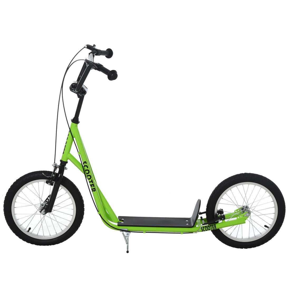 Aosom Youth Scooter Kick Scooter For Kids 5 With Adjustable Handlebar 16" Front And Rear Dual Brakes Inflatable Wheels, Light Green Green Iron Plastic