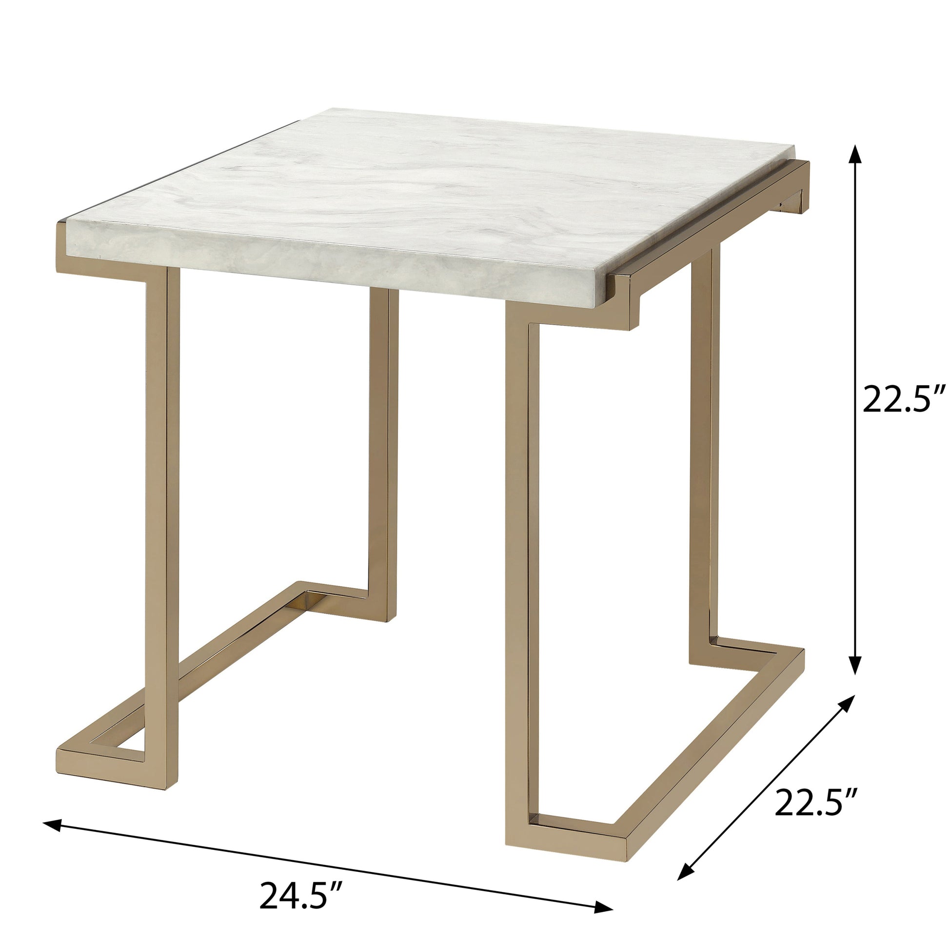 White And Champagne Sled Base End Table White Gold Primary Living Space Contemporary Rectangular Wood Metal Sled