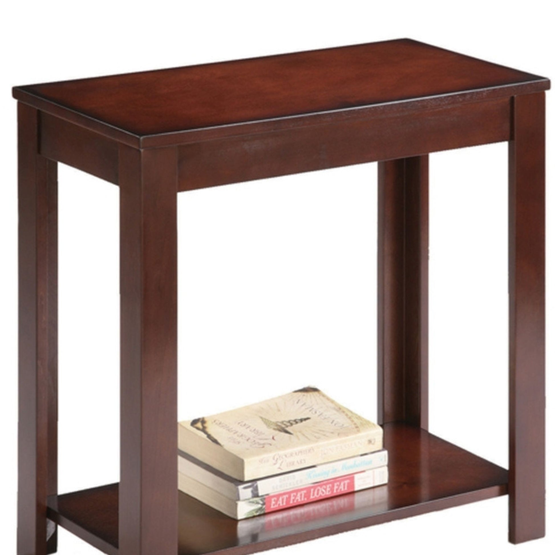 24" Tall Wooden Side Table End Table, Traditional Design, Dark Cherry Brown Wood