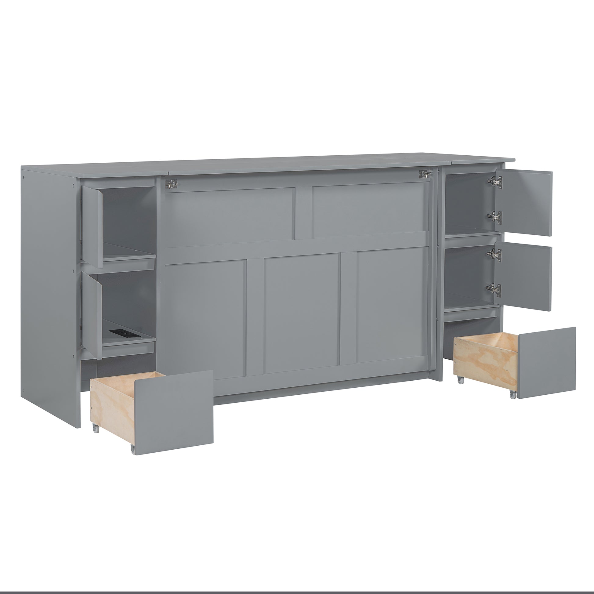 Full Size Murphy Bed With Drawers, Cabinets And Usb Ports,Gray Full Gray Mdf Lvl