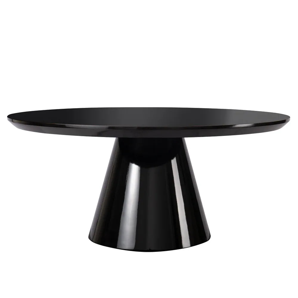 Modern Black Cone Coffee Table For Living Room, High Gloss Finish, 35.4In Diameter Black Desk And Hutch Primary Living Space Minimalist,Modern Freestanding Round Coffee & End Tables Glossy Round Mdf