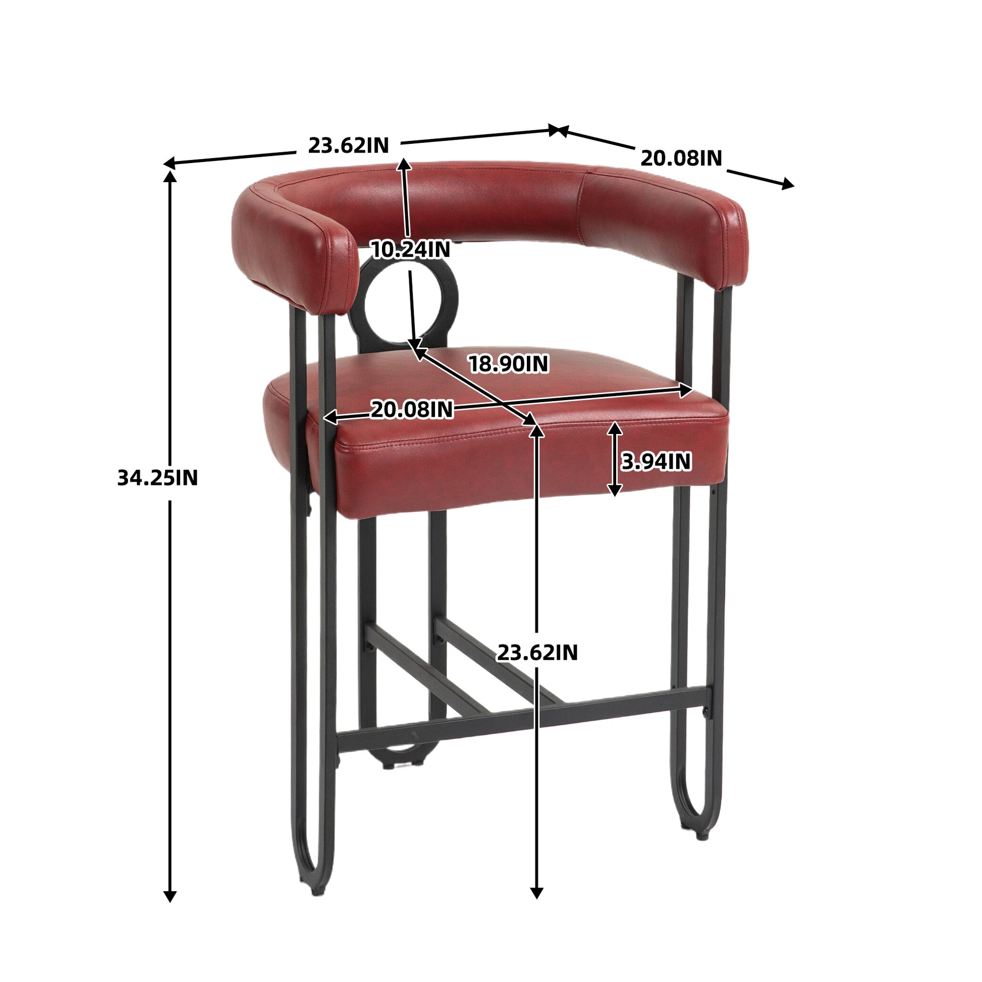 Coolmore Bar Stools Set Of 2, Modern Bar Stool With Back, Black Metal Frames, Upholstered Bar Stools For Kitchen Island, Pub, Club Wine Red Pu Wine Red Dining Room Foam Pu Leather