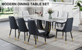 Table And Chair Set, Modern Dining Table, Patterned Table Top And Black Mdf Leg Table, Soft And Comfortable Dining Chair, Perfect For Dinner, Meetings, Home And Office Decor White Gray Mdf Glass