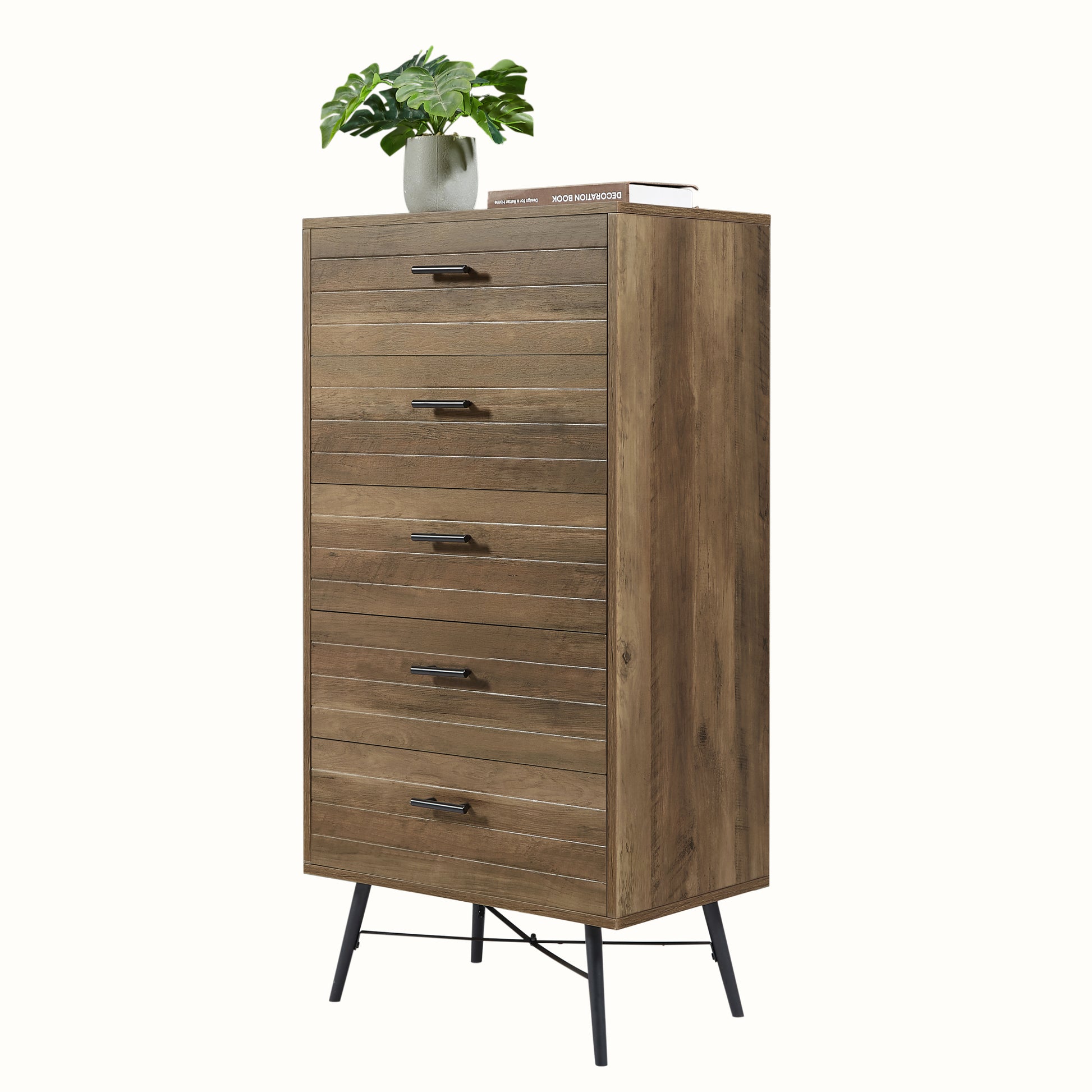 5 Drawer Chest Spacious And Stylish Chest Of Drawers, Dresser For Bedroom, Closet, Hallway, 23.6"W X 15.7"D X 48"H, Rustic Walnut Chest 5 Or More Drawers Walnut Brown Brown Bedroom Rustic,Vintage Particle Board