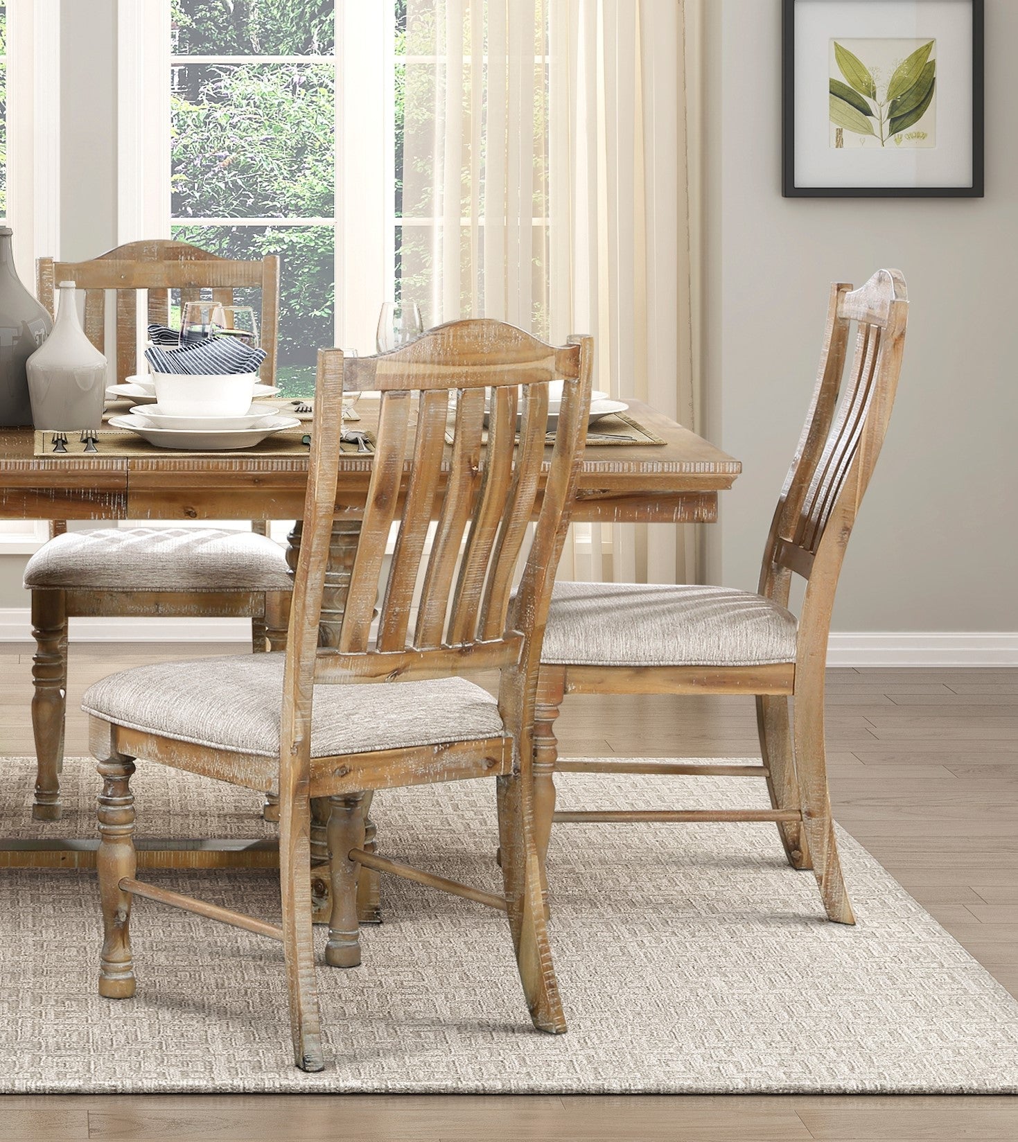 Traditional Dining Set 7Pc Extendable Table And 6 Side Chairs Wheat Finish Wooden Dining Kitchen Furniture Wood Wood Wheat Seats 6 Wood Dining Room Removable Leaf Extendable Trestle Rectangular