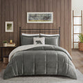 Plush To Sherpa Down Alternative Comforter Set Queen Charcoal Ivory Polyester