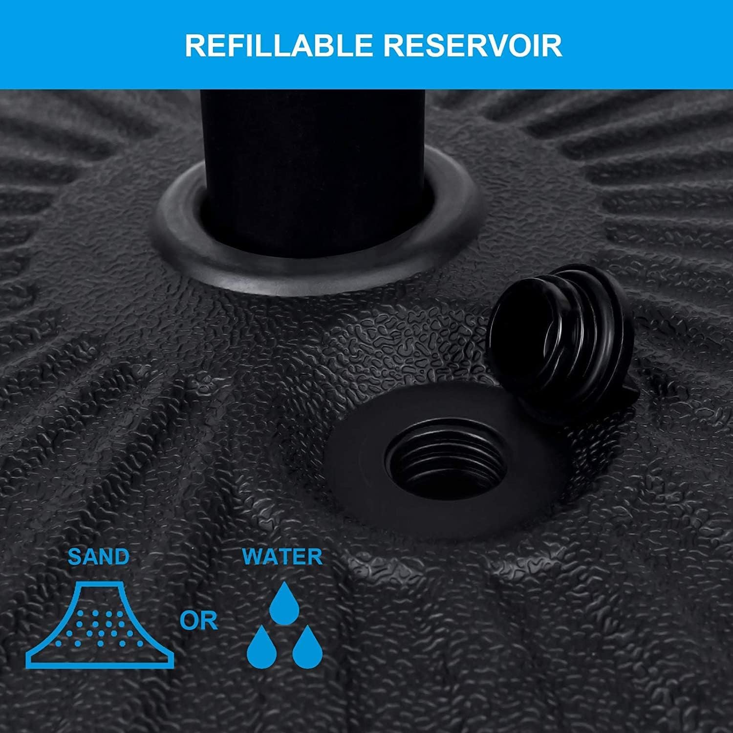 20" Heavy Duty Patio Base Stand With Steel Umbrella Holder, Water Or Sand Fillable For Outdoor, Lawn, Garden, 50Lbs Weight Capacity, 2 Pack, Black Round 2Pack Black Polypropylene