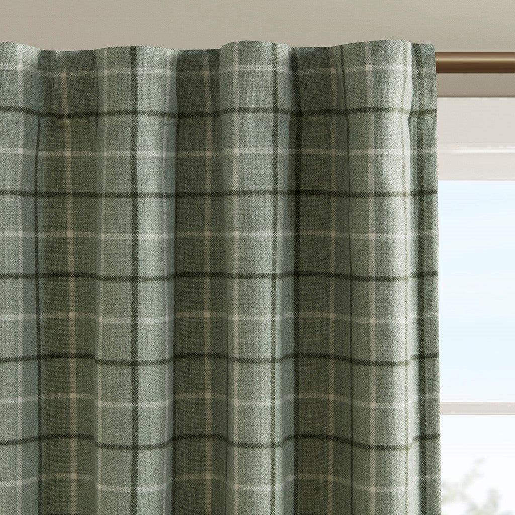 Plaid Rod Pocket And Back Tab Curtain Panel With Fleece Lining Multicolor Polyester