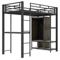 Twin Size Metal Loft Bed With Built In Wardrobe, Desk And Shelves, Black Expected Arrival Time: 9.3 Box Spring Not Required Twin Black Mdf Metal