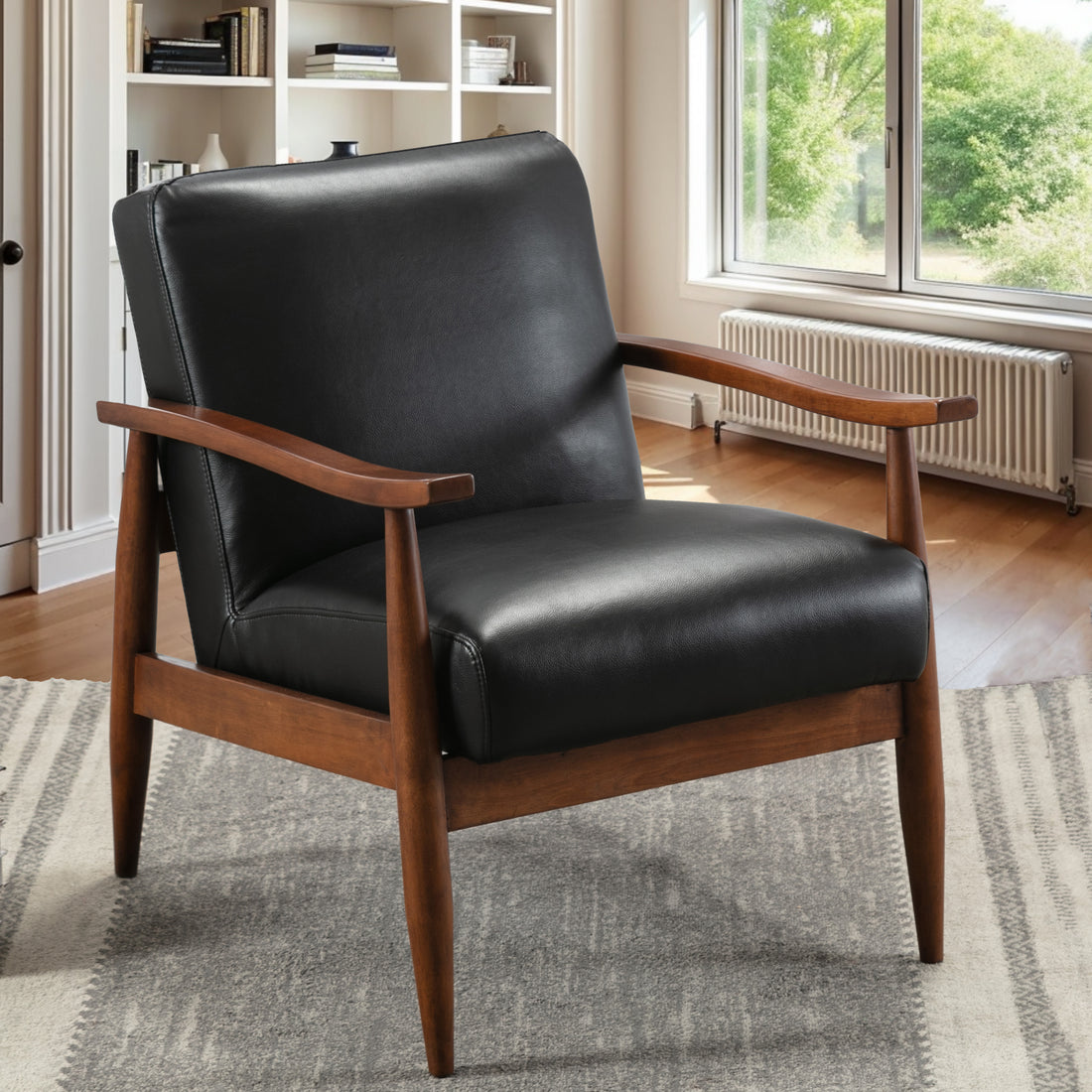 Archer Black Leather Gel Wooden Base Accent Chair Black Foam Faux Leather