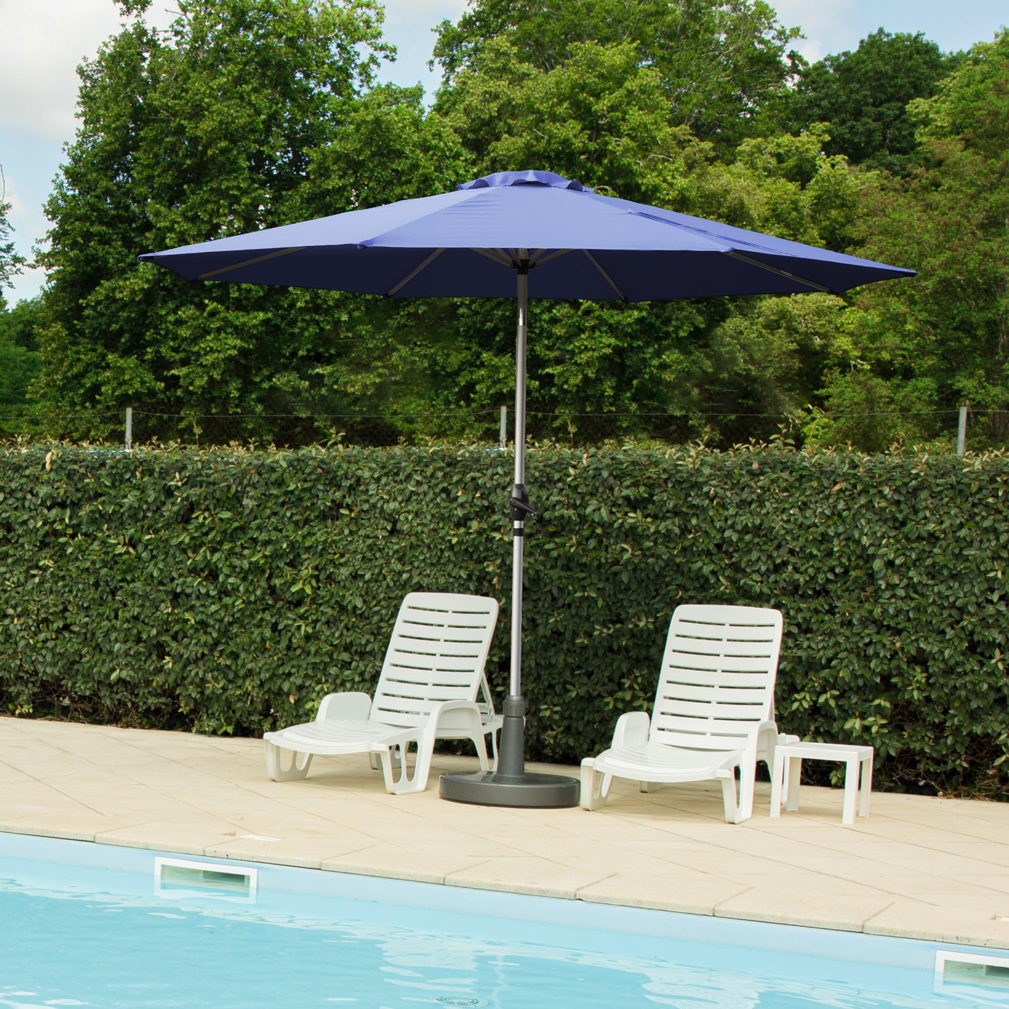 dark blue patio umbrella 9Ft Patio Umbrella, Outdoor Table Umbrella With Push Button Tilt And Crank, Uv Protection Waterproof Market Sun Umbrella With 8 Sturdy Ribs For Garden