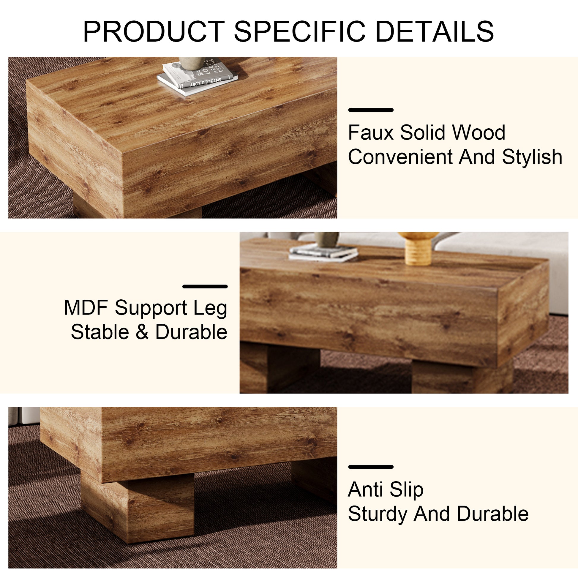 This Modern Rectangular Coffee Table Features A Stylish Wood Color, Making It An Ideal Addition To Any Living Room Or Apartment, And Measures 43.3 "X 21.6" X 17.2 ". Wood Mdf