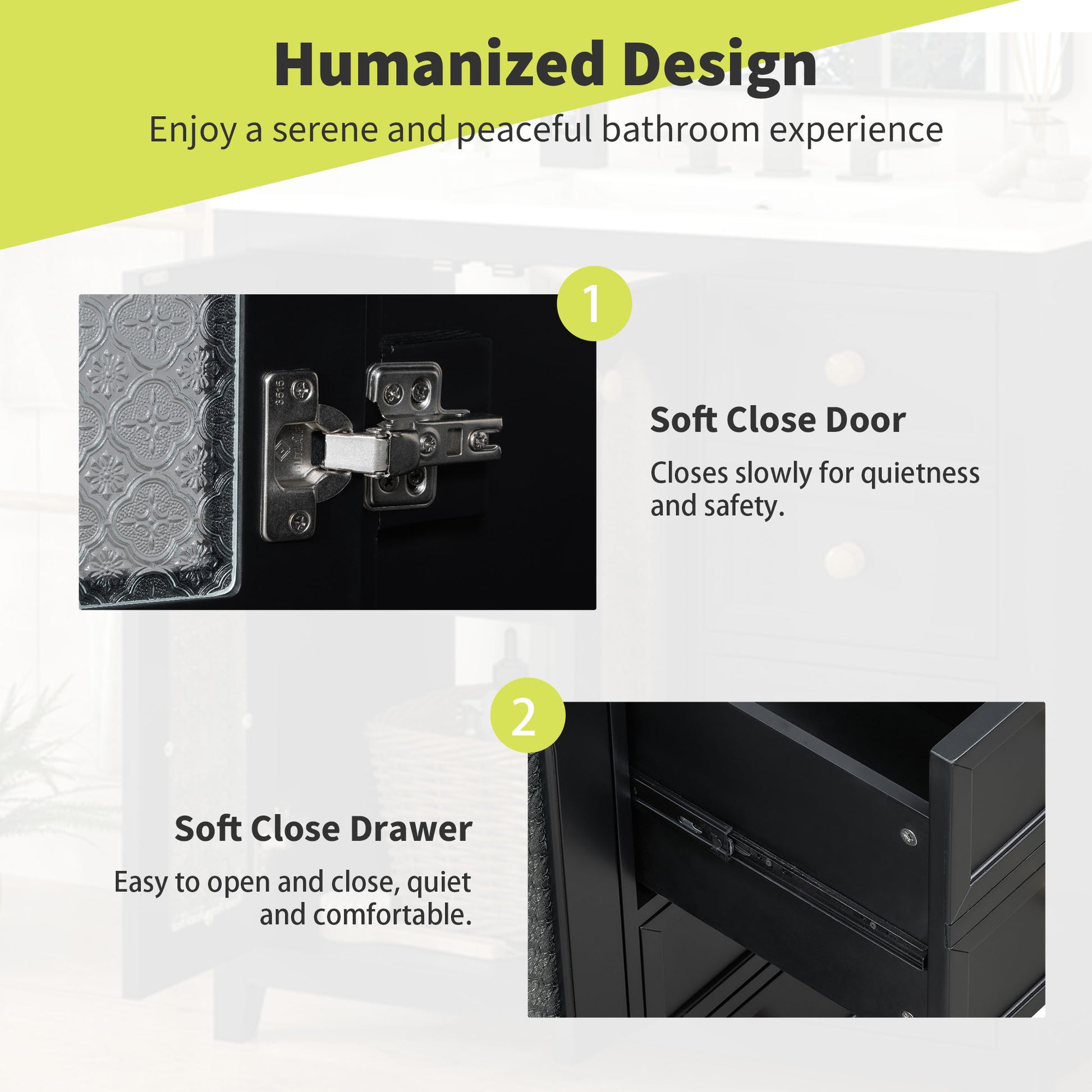 36 Inch Bathroom Vanity With Two Soft Close Doors, Adjustable Shelves And Three Soft Close Drawers Black Bathroom Solid Wood Mdf