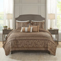 6 Piece Jacquard Quilt Set With Throw Pillows Brown Gold Full Queen Full Brown Gold Cotton