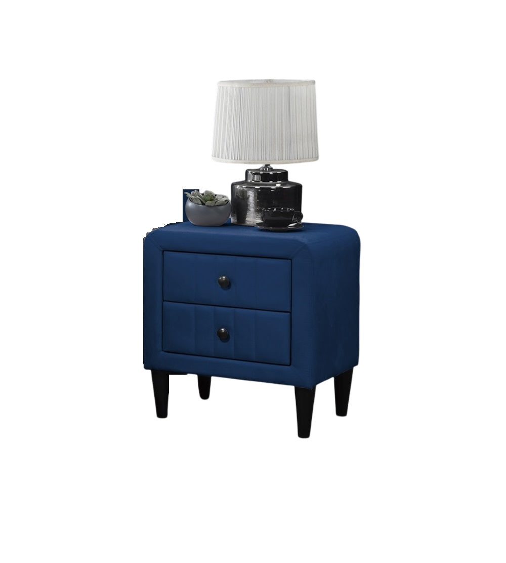 Navy Blue Color Velvet Gorgeous 1Pc Nightstand Bedside Table 2X Drawers Bedroom Furniture Sleek Design Tempered Legs Navy Blue 2 Drawers Bedroom Bedside Cabinet Classic,Contemporary,Glam,Modern Storage Velvet