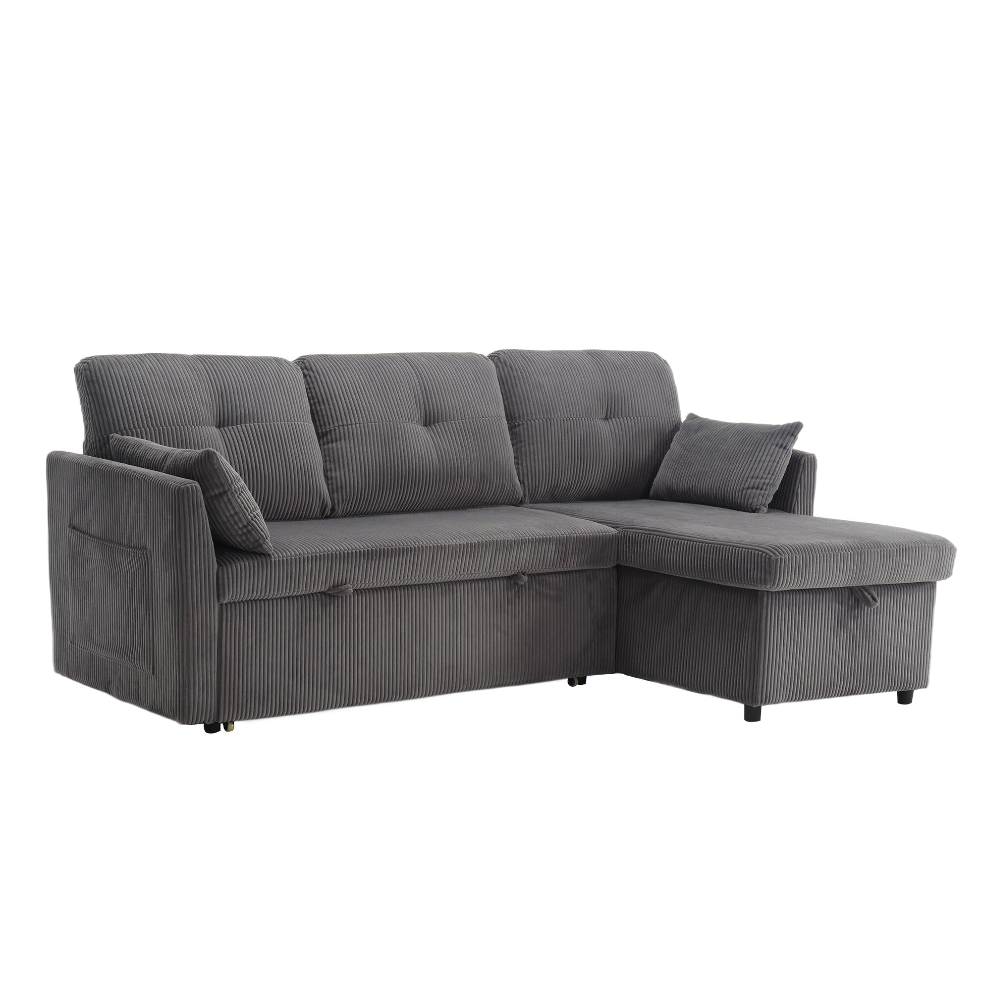 United We Win Furniture, Modular L Shaped Sofa, Modular Long Sofa With Reversible Chaise Lounge, Sofa Bed, Sleeper Sofa, Modular Sofa Combination With Storage Seats. Dark Grey Velvet 4 Seat