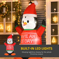 Homcom 6Ft Christmas Inflatables Outdoor Decorations Penguin Wearing Christmas Sweater, Blow Up Yard Christmas Decor With Led Lights Display Red Polyester