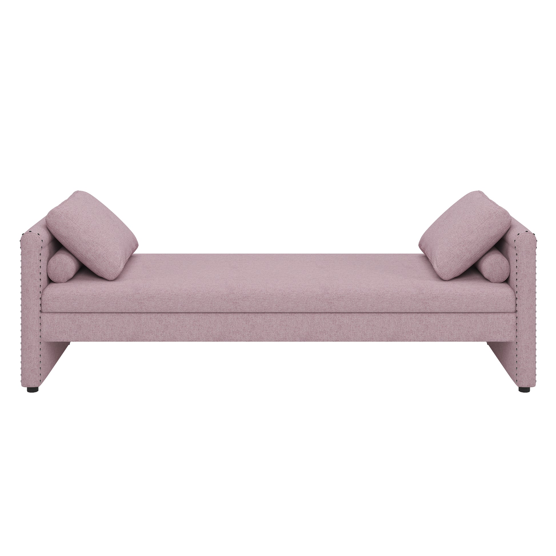 Modern Upholstered Chaise Lounger Daybed With Pillows Small Single Daybed, No Mattress Needed, Perfect For Living Rooms & Home Office,Linen Fabric, Pink Pink Linen