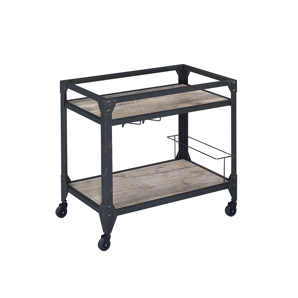 Rustic Oak And Charcoal 2 Shelf Serving Cart -