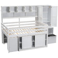 Full Size Wooden Loft Bed Big Storage With Under Bed Desk, With Drawers, With Shelves, White Full White Plywood