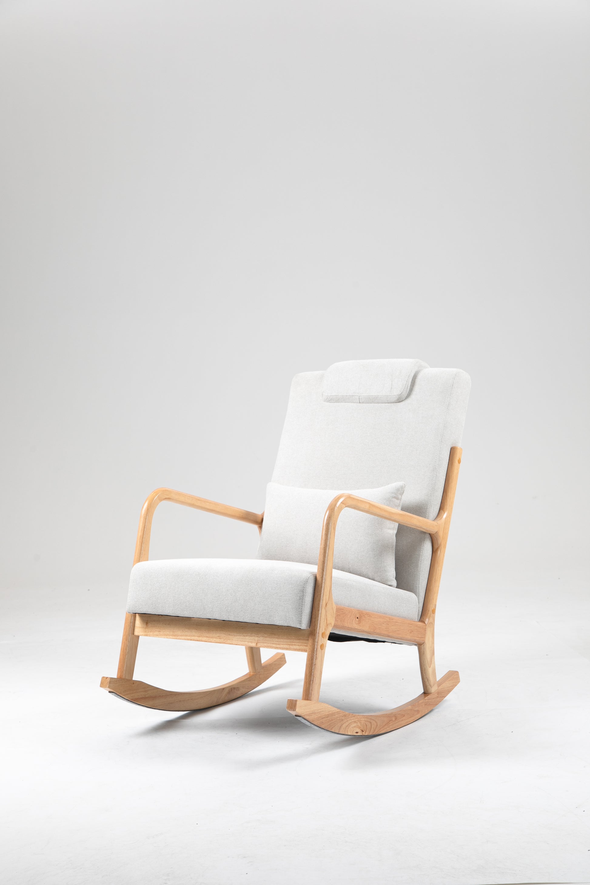 Rocking Chair Upholstered Fabric Rocking Armchair Indoor With High Backrest Glider Chairs And Lumbar Pillow For Living Room Beige Linen