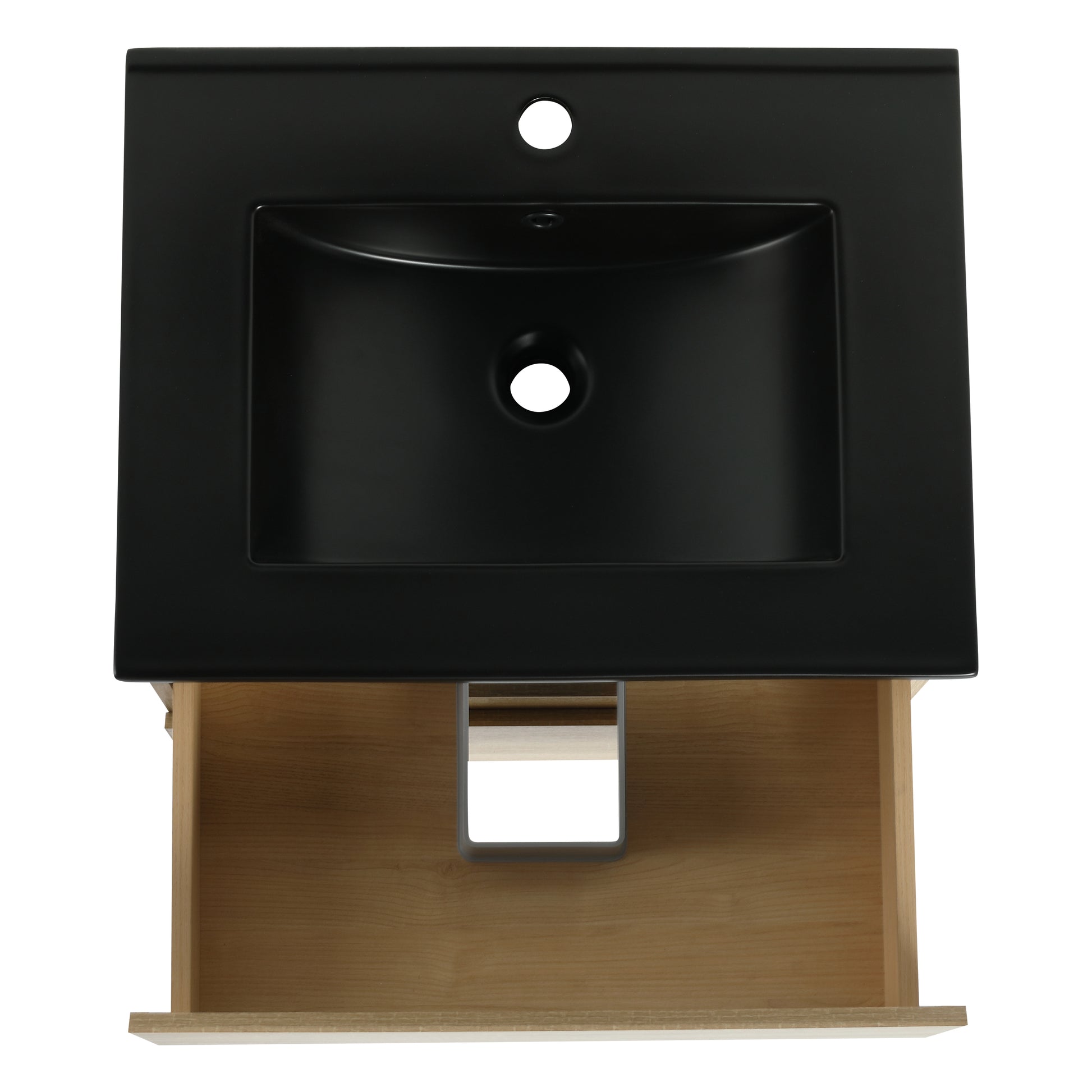 24" Wall Mounted Bathroom Vanity With Black Ceramic Sink, 2 Soft Close Drawers, Kd Package 2 Light Oak Bathroom Wall Mounted Modern Plywood