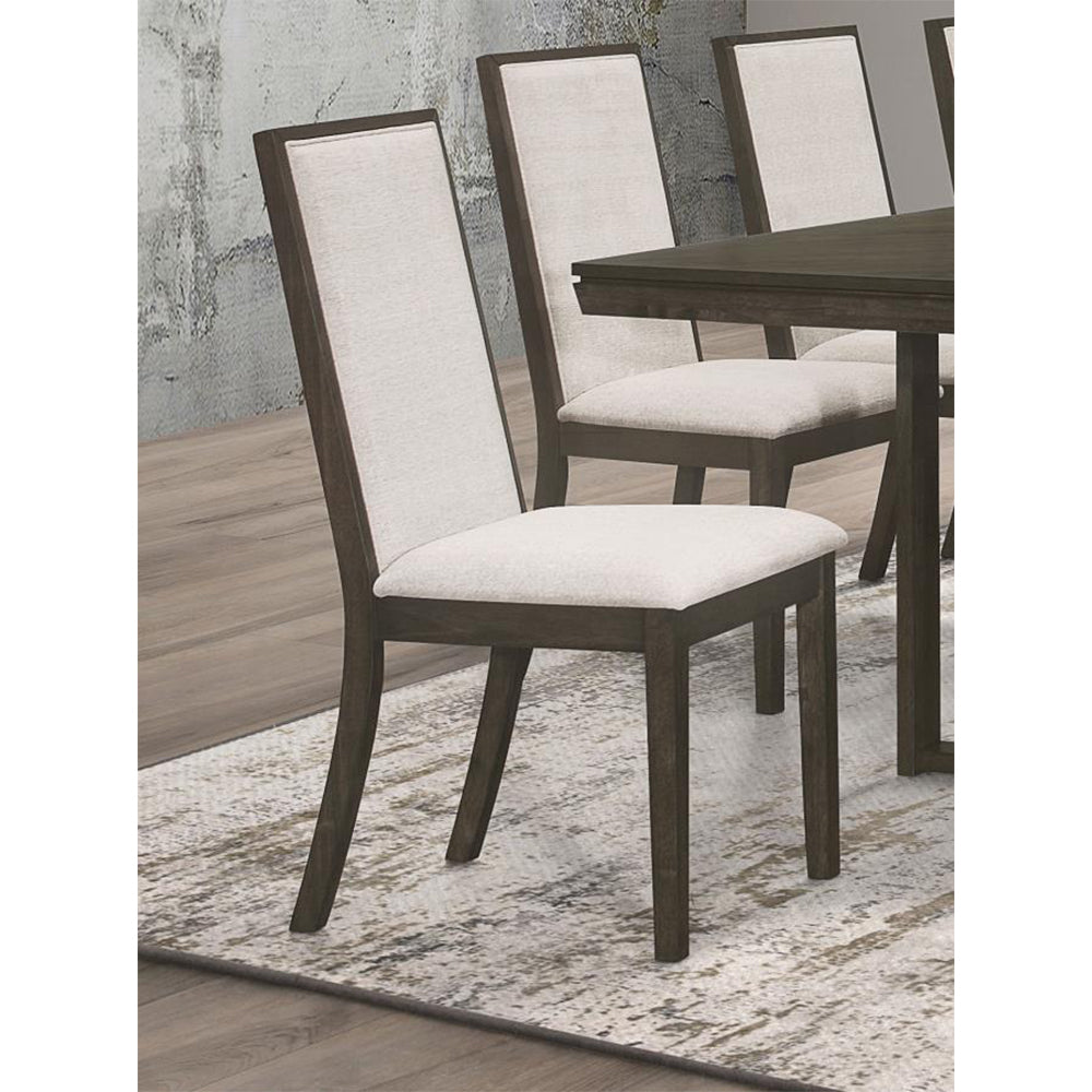 Set Of 2 Beige Fabric Upholstered Dining Chairs, Dark Grey Solid Beige,Dark Grey Dining Room Rectangular Transitional Dining Chairs Set Of 2 Mdf,Polyester